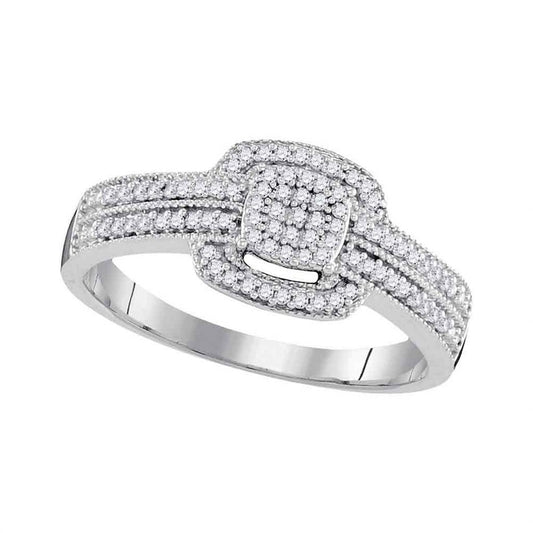 14k White Gold Round Diamond Square Cluster Bridal Engagement Ring 1/5 Cttw