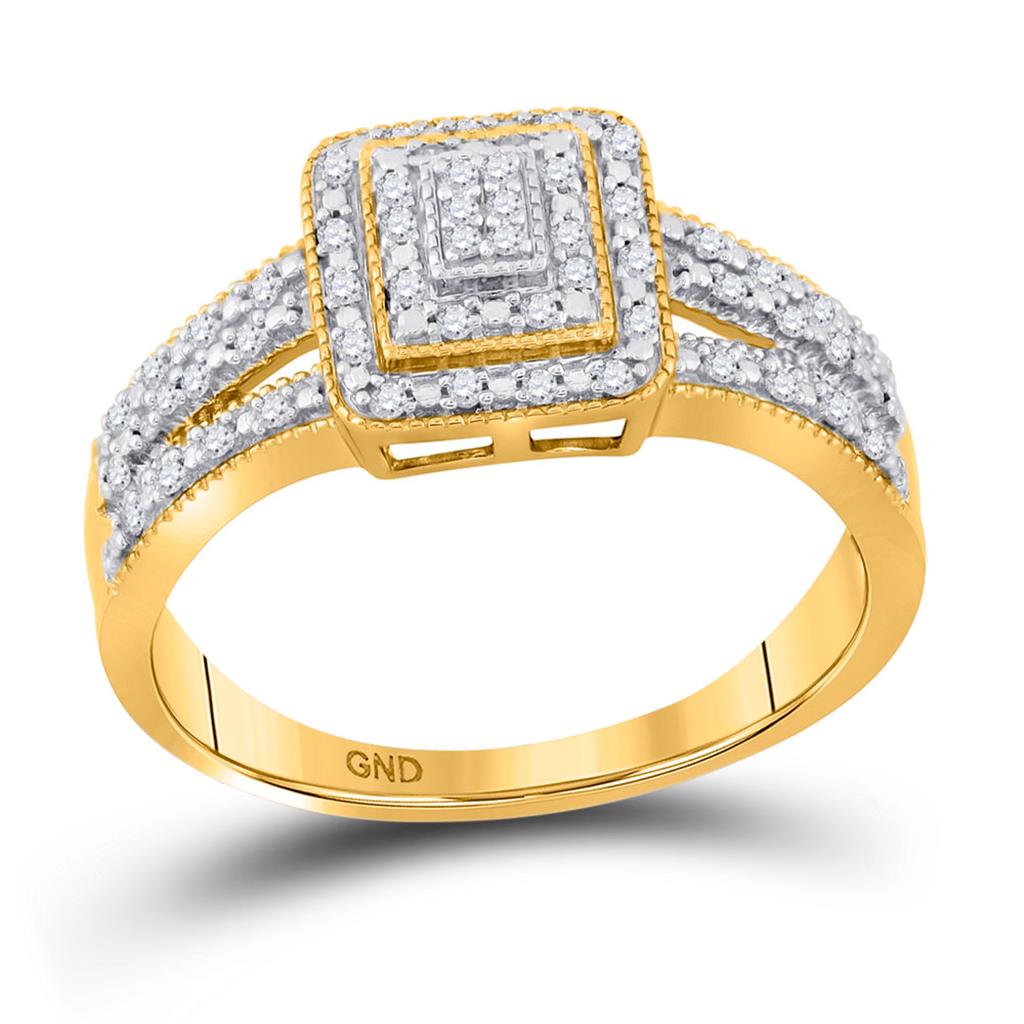 10k Yellow Gold Round Diamond Square Cluster Bridal Engagement Ring 1/6 Cttw