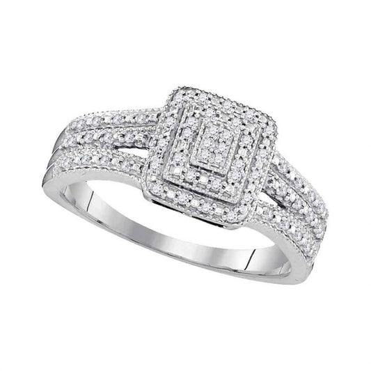 14k White Gold Round Diamond Square Cluster Bridal Engagement Ring 1/6 Cttw