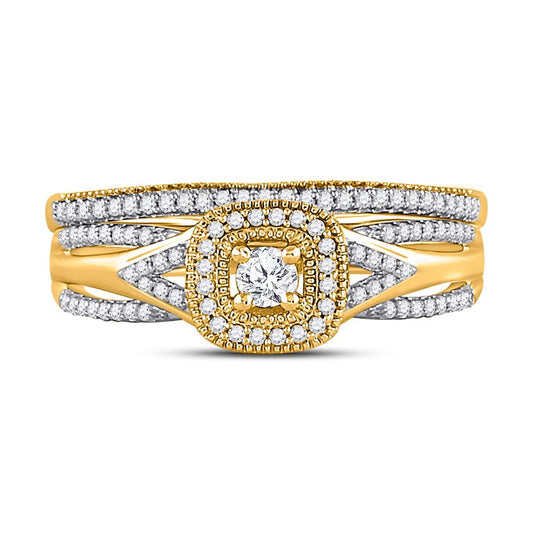 10k Yellow Gold Round Diamond Bridal Wedding Ring Set 1/3 Cttw