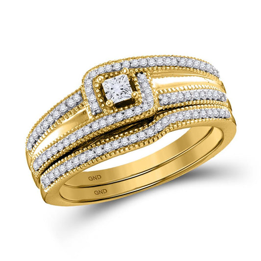 10k Yellow Gold Princess Diamond Bridal Wedding Ring Set 1/3 Cttw