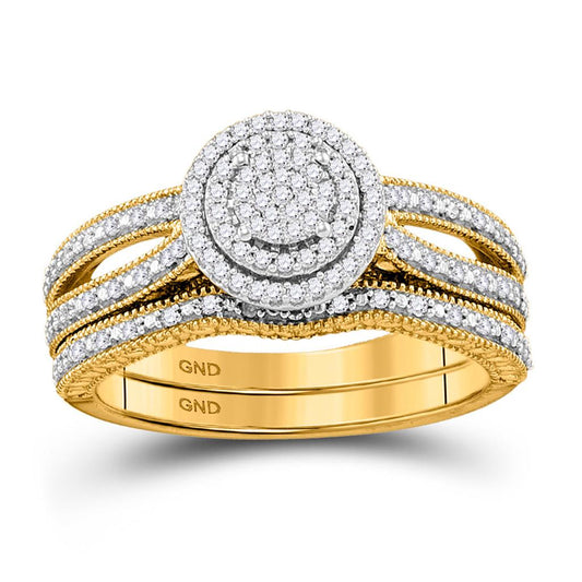 10k Yellow Gold Round Diamond Cluster Bridal Wedding Ring Set 1/3 Cttw