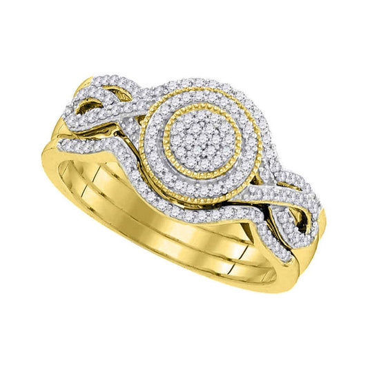 10k Yellow Gold Round Diamond 3-Piece Bridal Wedding Ring Set 1/3 Cttw