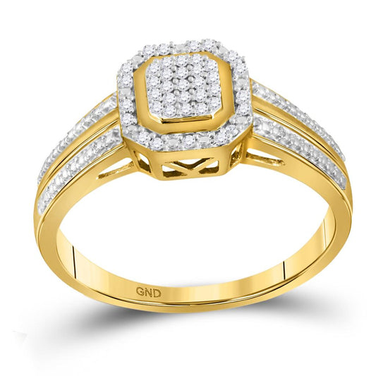 10k Yellow Gold Round Diamond Square Cluster Bridal Engagement Ring 1/10 Cttw