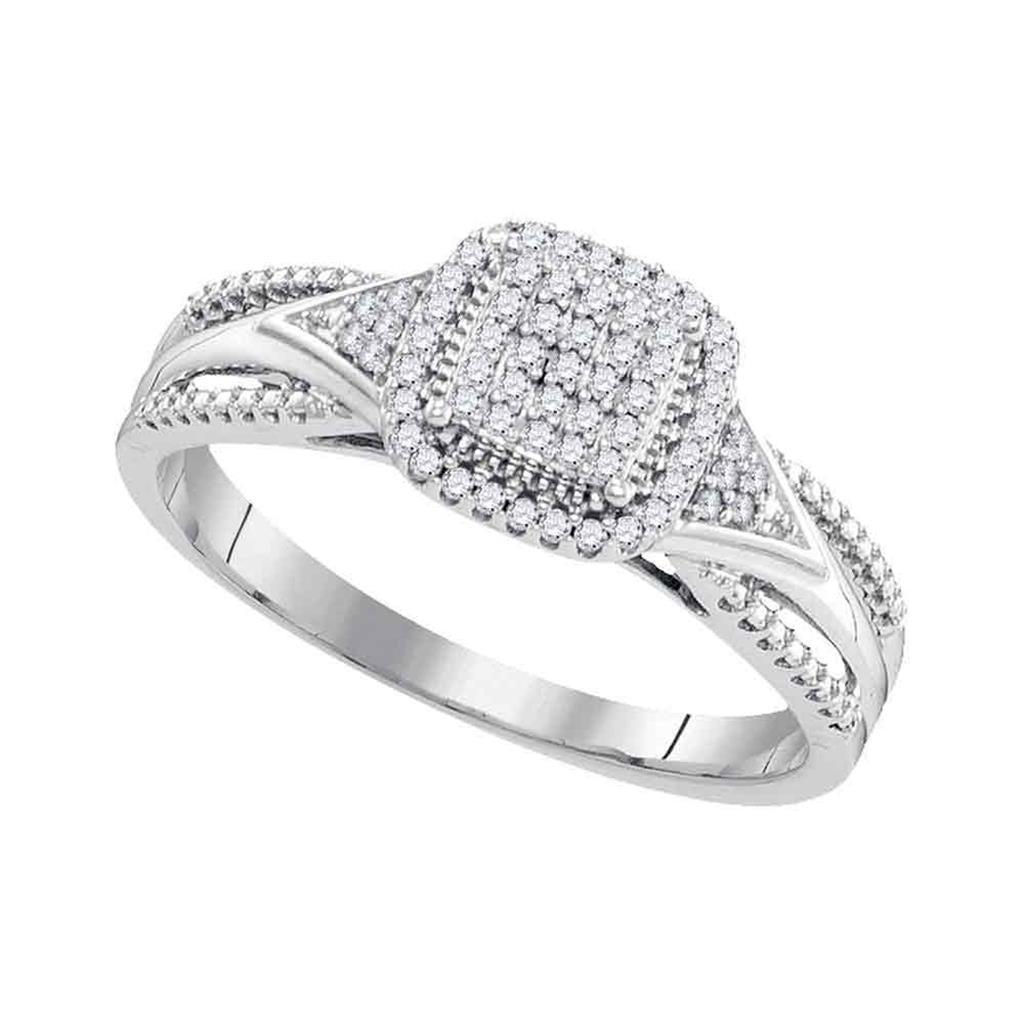 14k White Gold Round Diamond Square Cluster Bridal Engagement Ring 1/6 Cttw