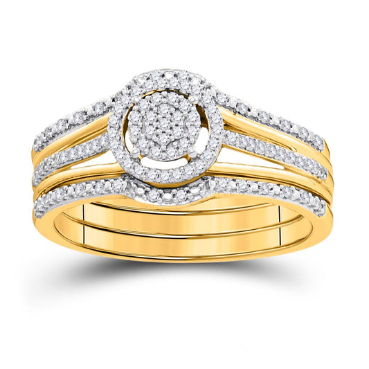 10k Yellow Gold Round Diamond Cluster Bridal Wedding Ring Set 1/4 Cttw