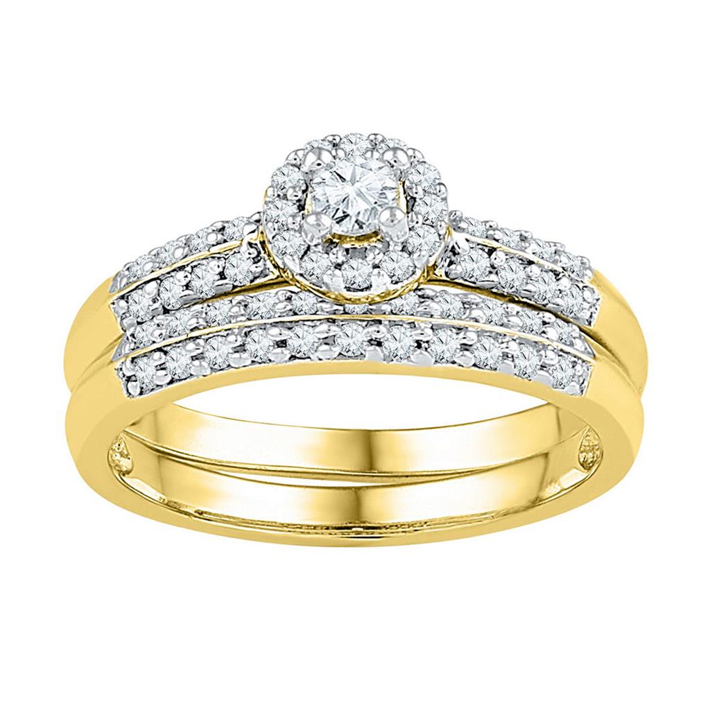 10k Yellow Gold Round Diamond Bridal Wedding Ring Set 1/2 Cttw