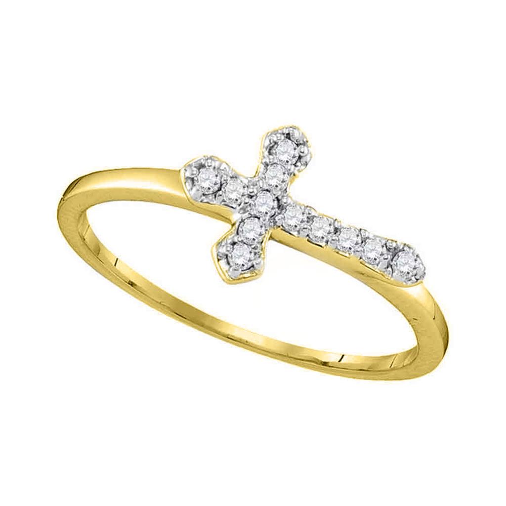 10k Yellow Gold Round Diamond Cross Band Ring 1/8 Cttw