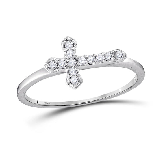 14k White Gold Round Diamond Cross Band Ring 1/8 Cttw