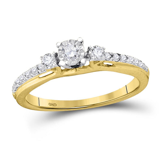 10k Yellow Gold Round Diamond 3-stone Bridal Engagement Ring 1/3 Cttw