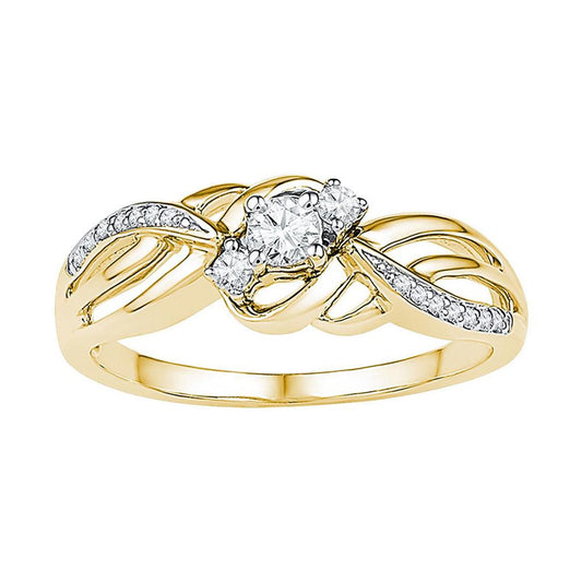 10k Yellow Gold Round Diamond 3-stone Bridal Engagement Ring 1/4 Cttw