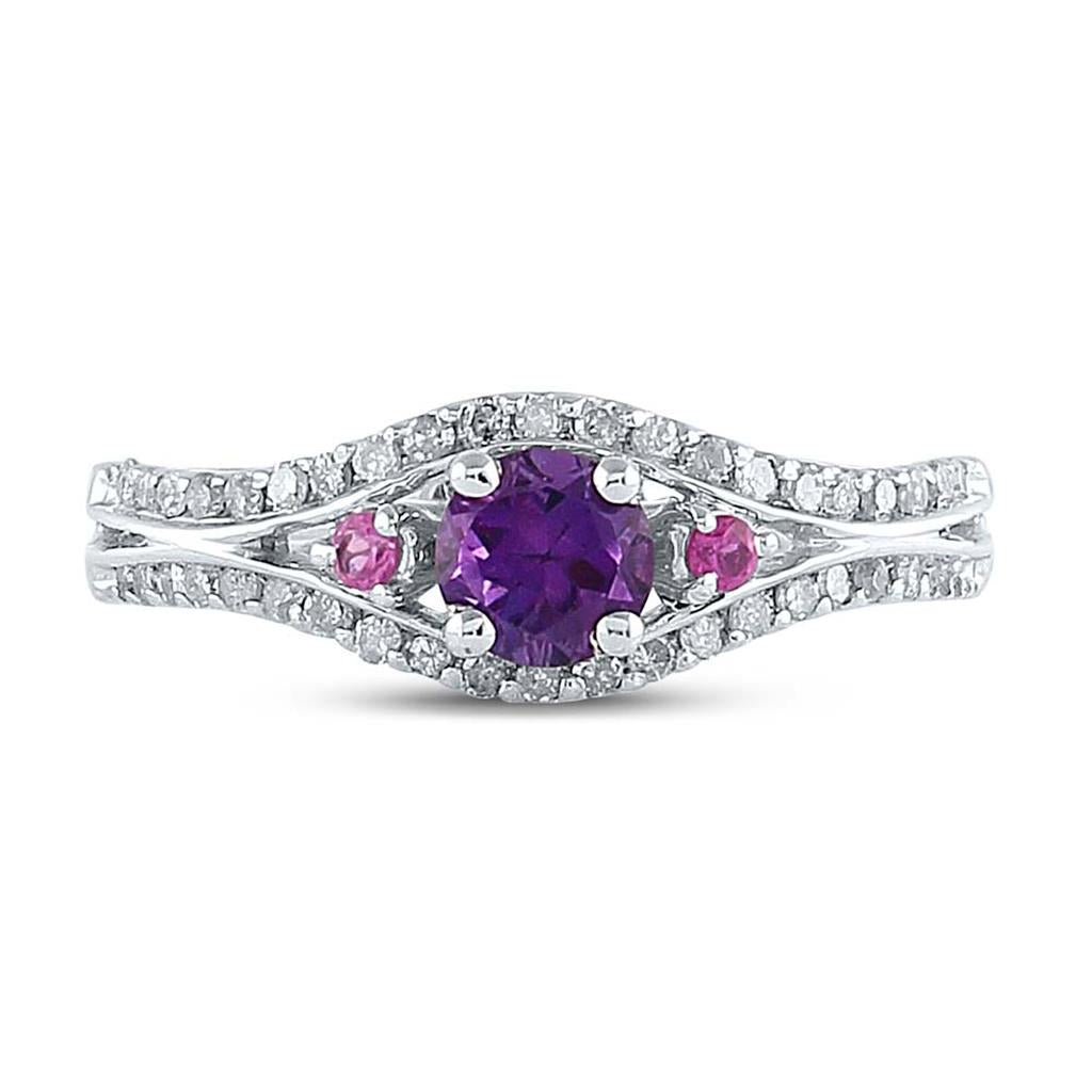 Sterling Silver Round Created Amethyst Solitaire Pink Sapphire Ring 1 Cttw