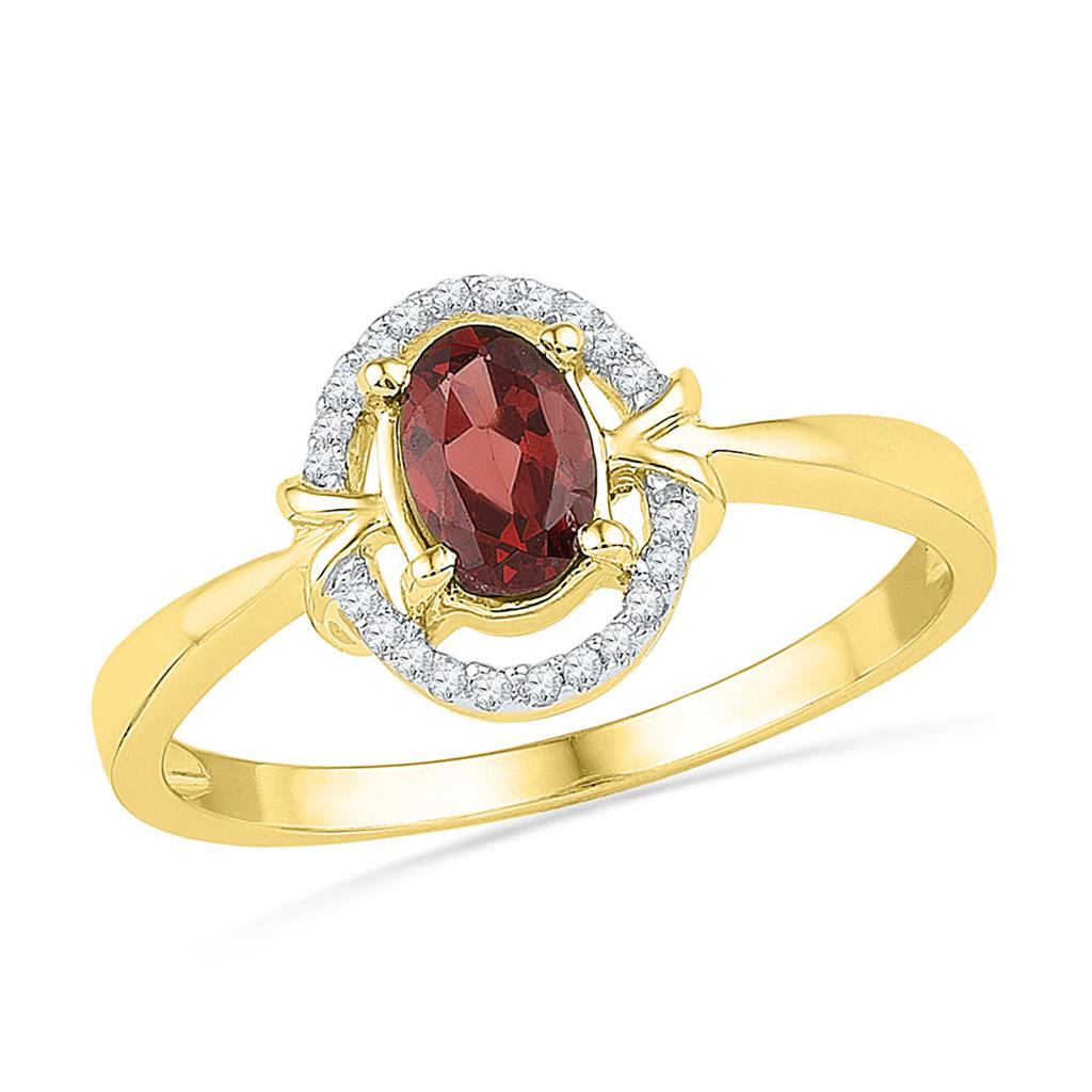 10k Yellow Gold Oval Created Garnet Solitaire Ring 5/8 Cttw