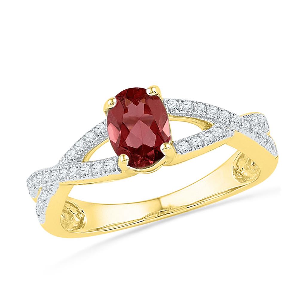 10k Yellow Gold Oval Created Garnet Solitaire Ring 7/8 Cttw