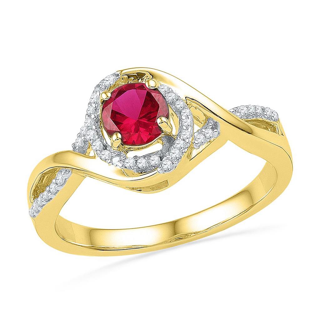 10k Yellow Gold Round Created Ruby Solitaire Diamond Twist Ring 3/4 Cttw