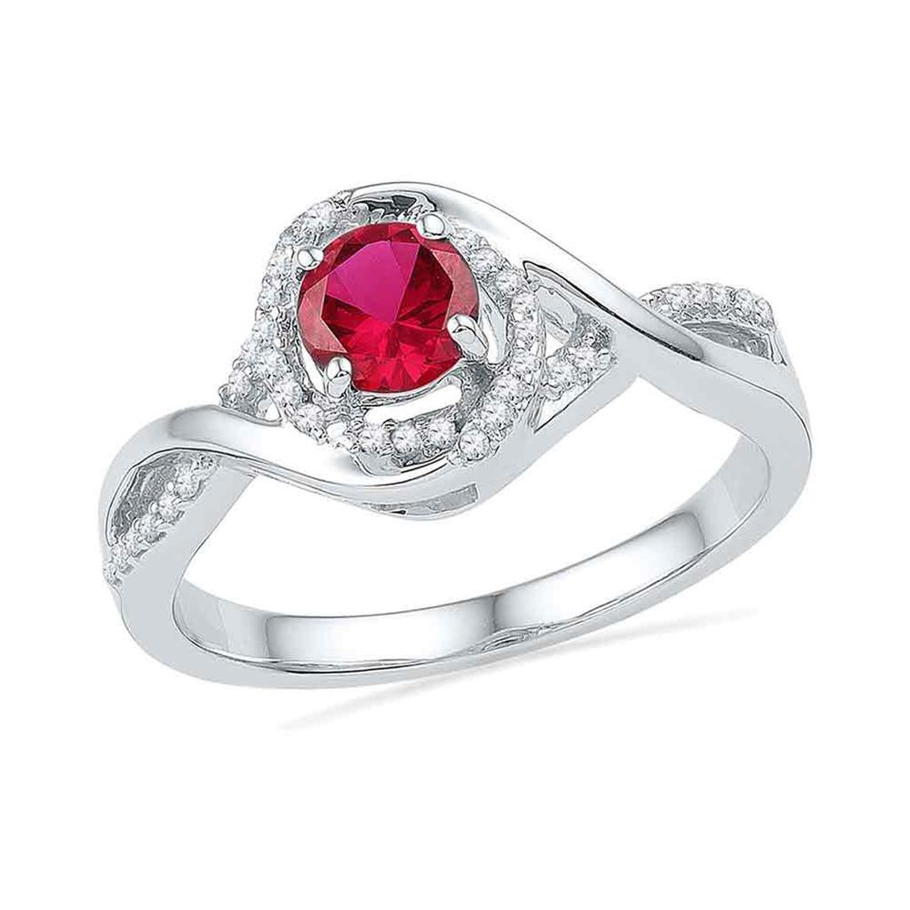 14k White Gold Round Created Ruby Solitaire Diamond Twist Ring 3/4 Cttw