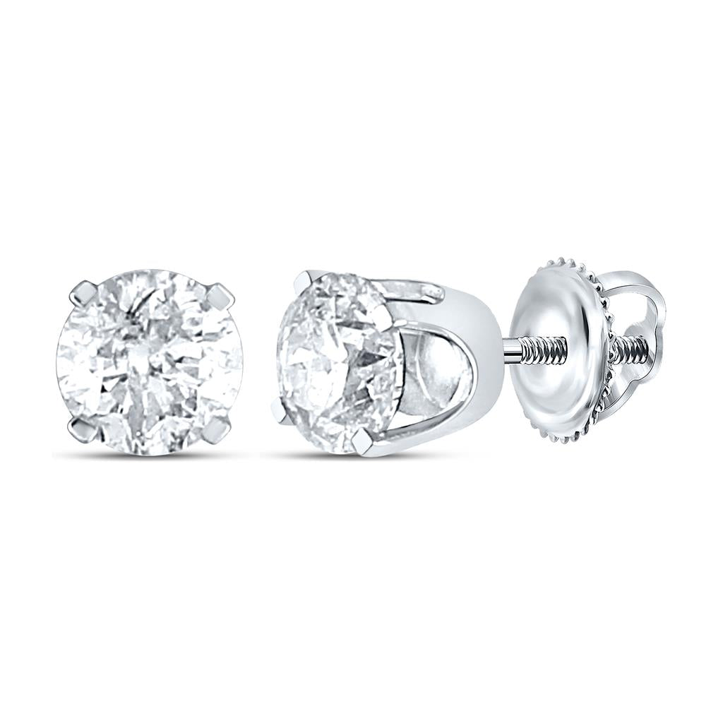 14k White Gold Unisex Round Diamond Solitaire Stud Earrings 1 Cttw (Certified)