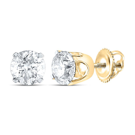 14k Yellow Gold Unisex Round Diamond Solitaire Stud Earrings 1 Cttw (Certified)