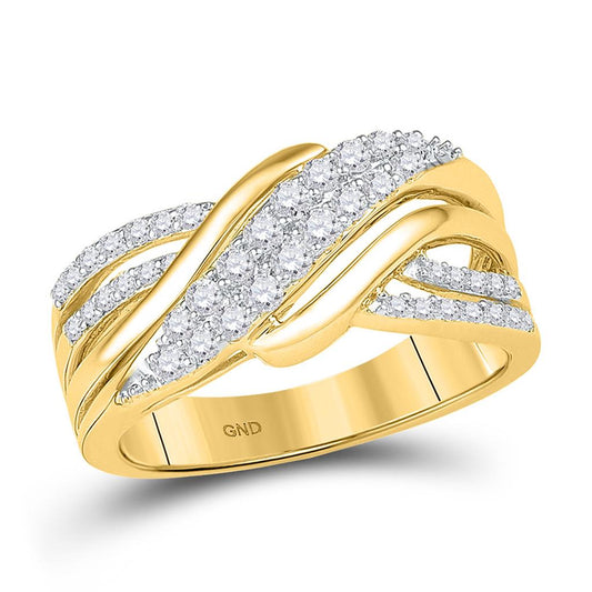 10k Yellow Gold Round Diamond Crossover Band Ring 1/2 Cttw