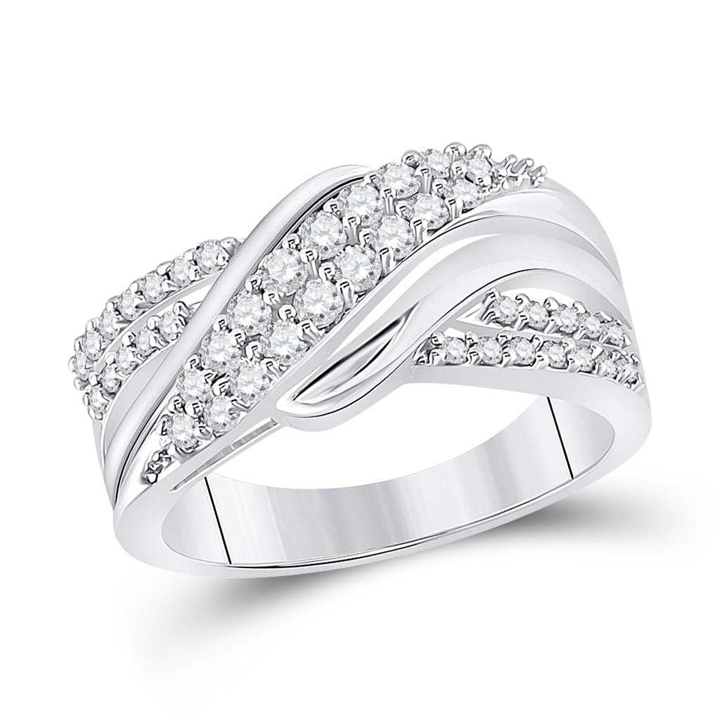 14k White Gold Round Diamond Crossover Band Ring 1/2 Cttw