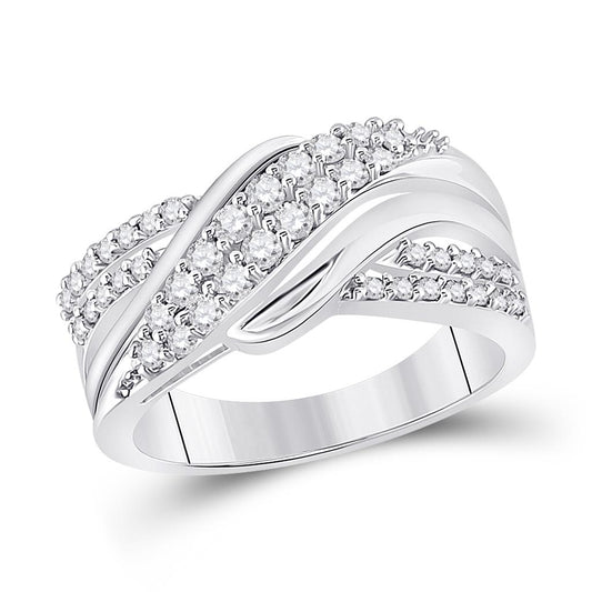 14k White Gold Round Diamond Crossover Band Ring 1/2 Cttw