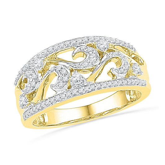 10k Yellow Gold Round Diamond Filigree Band Ring 1/3 Cttw