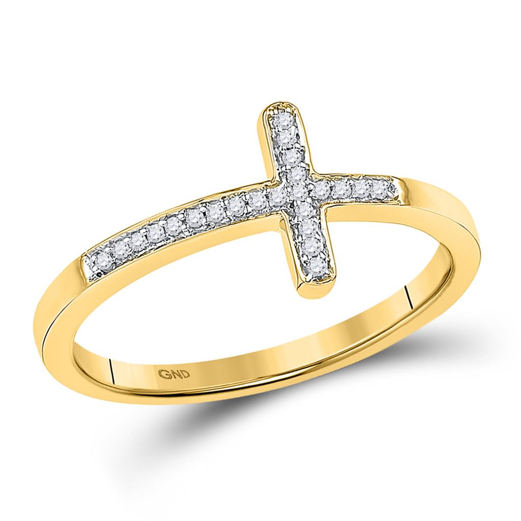 10k Yellow Gold Round Diamond Cross Religious Band Ring 1/20 Cttw