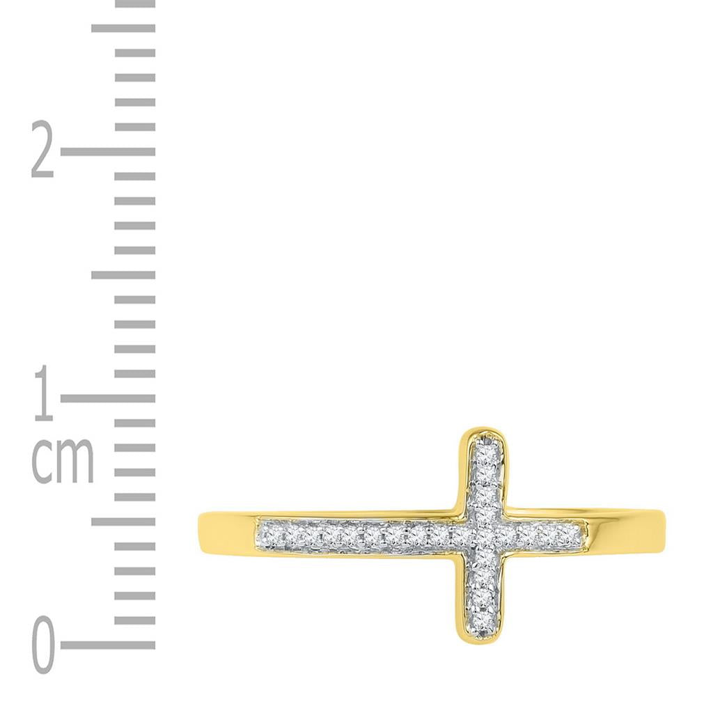 10k Yellow Gold Round Diamond Cross Religious Band Ring 1/20 Cttw