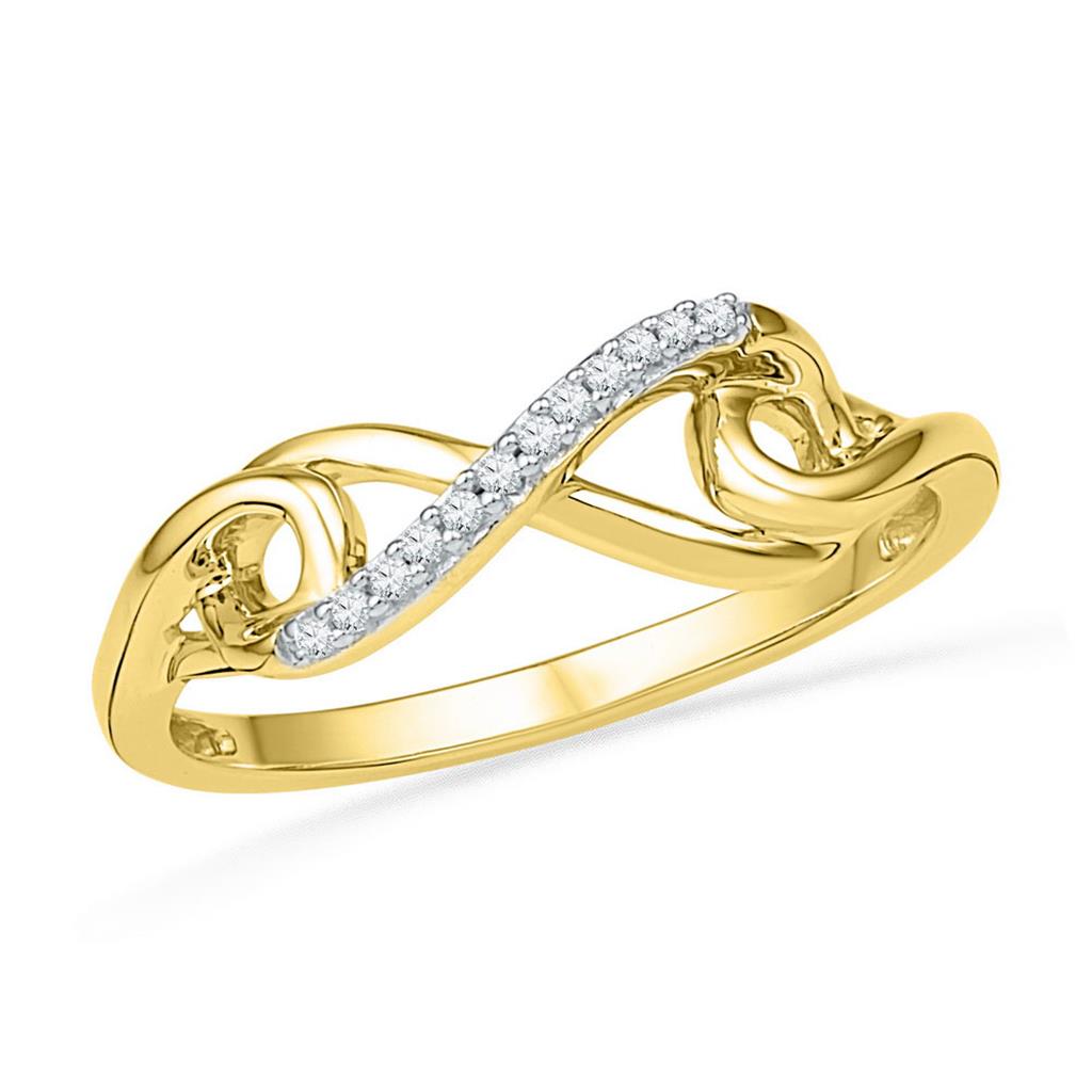 10k Yellow Gold Round Diamond Infinity Knot Band Ring 1/20 Cttw