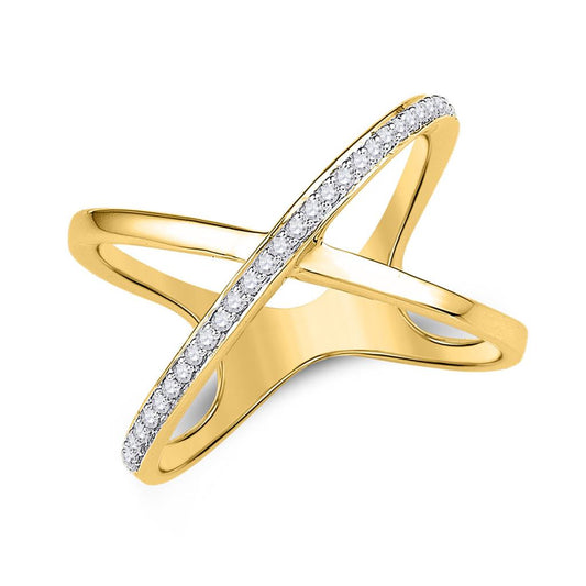 10k Yellow Gold Round Diamond Negative Space Crossover Band Ring 1/6 Cttw