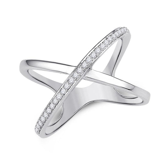 14k White Gold Round Diamond Open Crossover Band Ring 1/6 Cttw