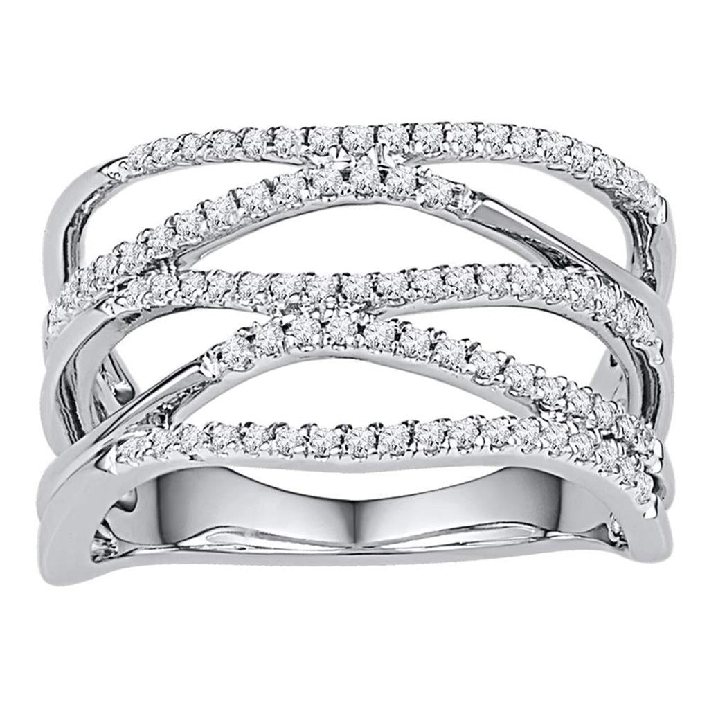 14k White Gold Round Diamond Crossover Band Ring 3/8 Cttw