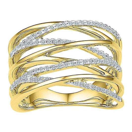 10k Yellow Gold Round Diamond Crossover Open Strand Band 1/4 Cttw