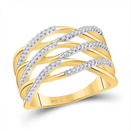 10k Yellow Gold Round Diamond Openwork Crossover Strand Band Ring 1/4 Cttw