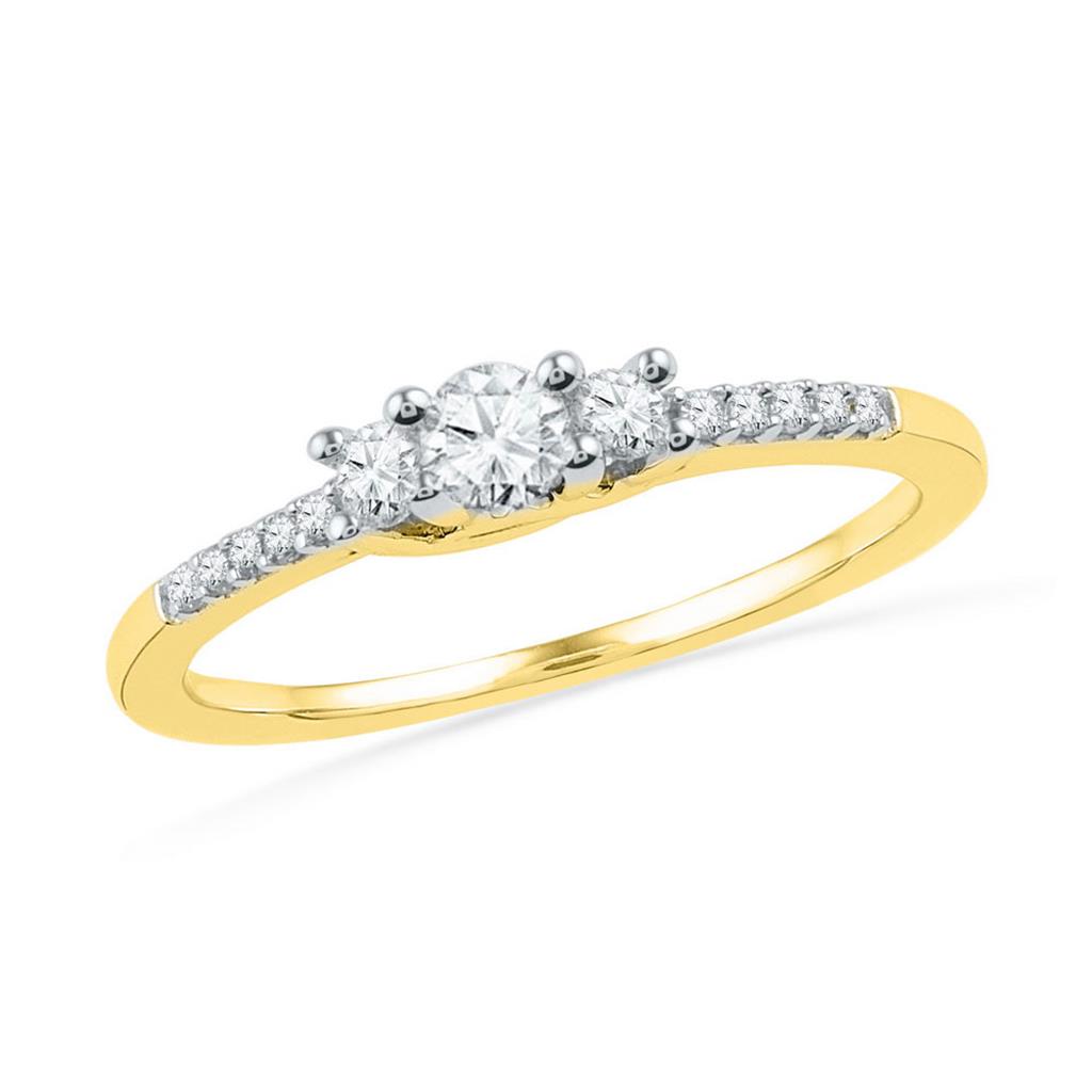 10k Yellow Gold Round Diamond 3-stone Bridal Engagement Ring 1/4 Cttw