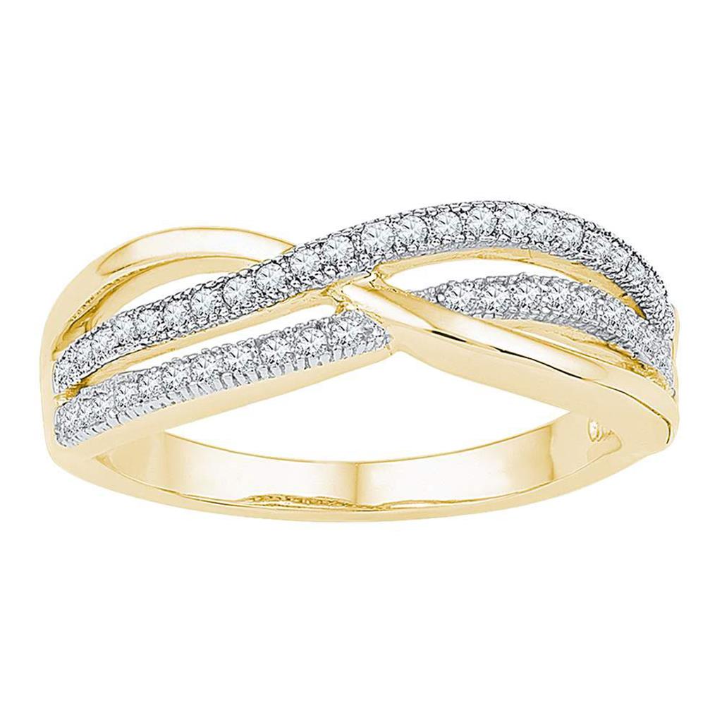 10k Yellow Gold Round Diamond Crossover Band Ring 1/5 Cttw