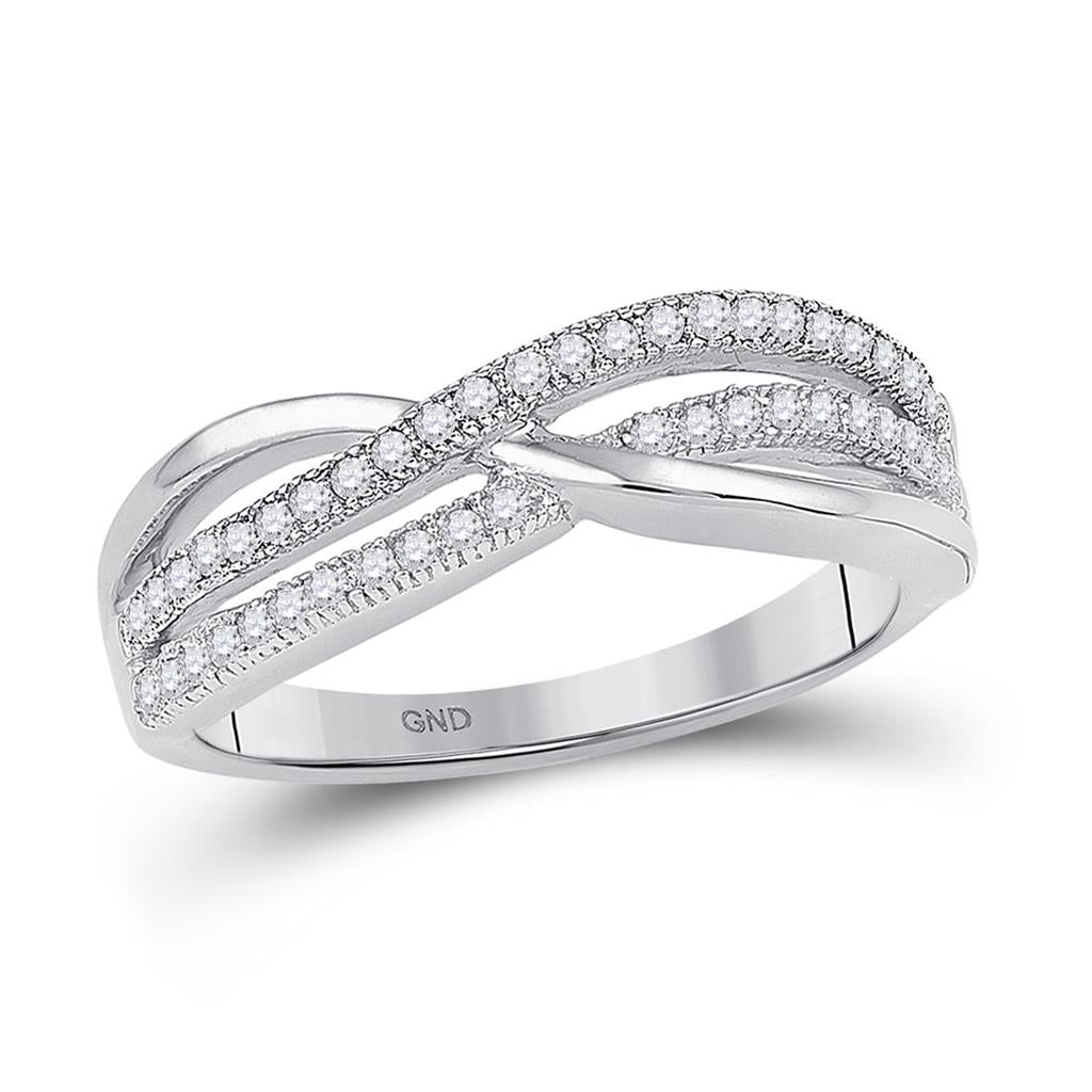 14k White Gold Round Diamond Crossover Band Ring 1/5 Cttw