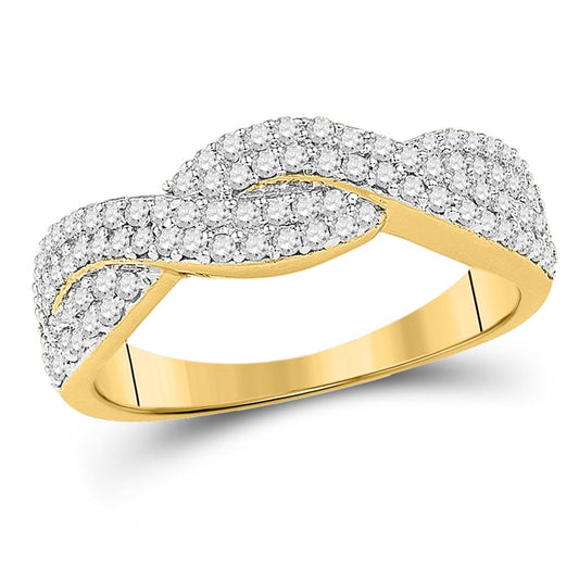 10k Yellow Gold Round Diamond Crossover Band Ring 1/2 Cttw