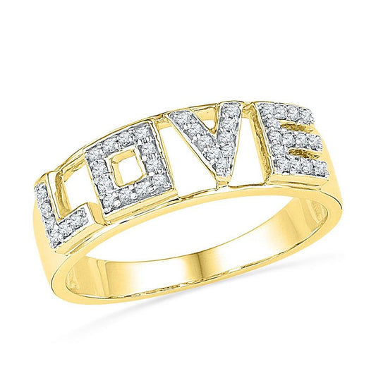 10k Yellow Gold Round Diamond Love Band Ring 1/6 Cttw