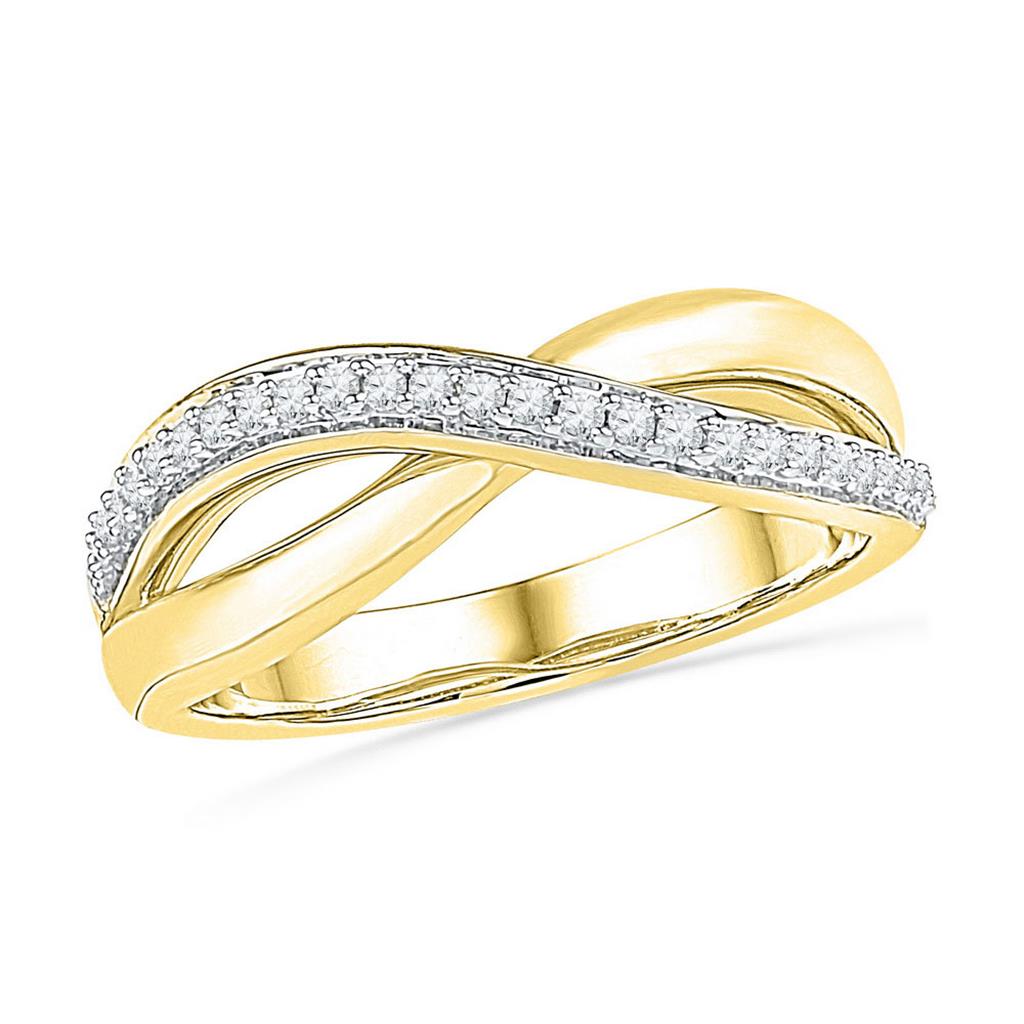 10k Yellow Gold Round Diamond Crossover Band Ring 1/10 Cttw