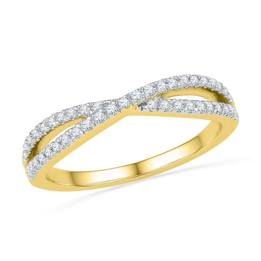 10k Yellow Gold Round Diamond Crossover Band Ring 1/4 Cttw