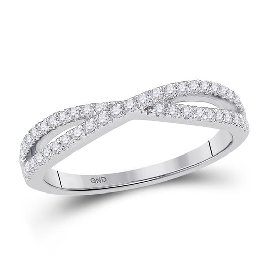 14k White Gold Round Diamond Crossover Band Ring 1/4 Cttw