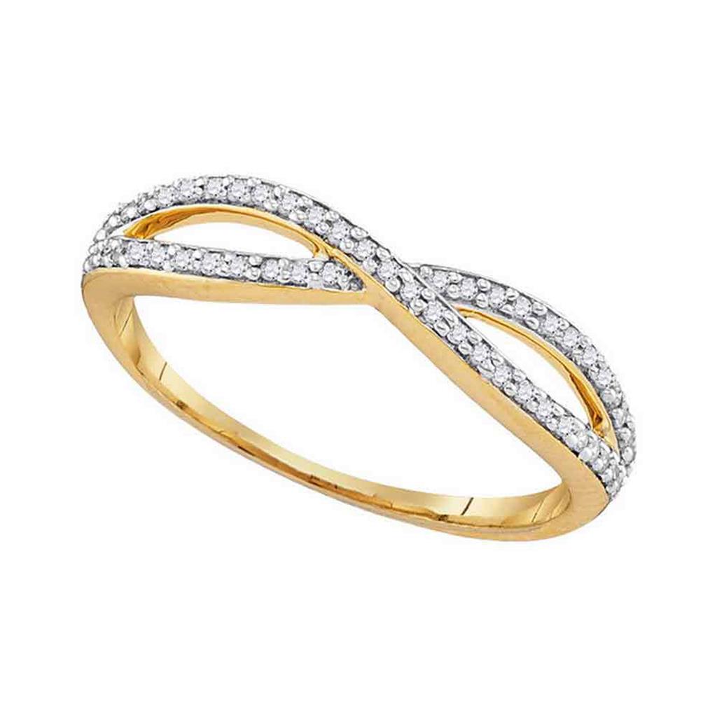 10k Yellow Gold Round Diamond Crossover Band Ring 1/6 Cttw