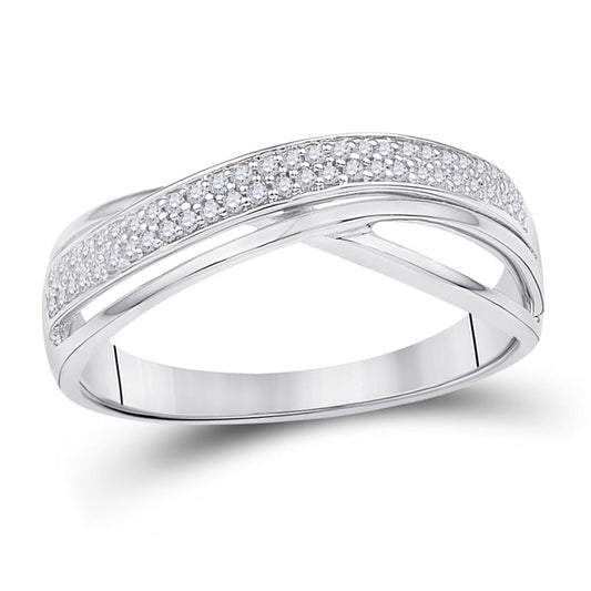 14k White Gold Round Diamond Crossover Band Ring 1/6 Cttw