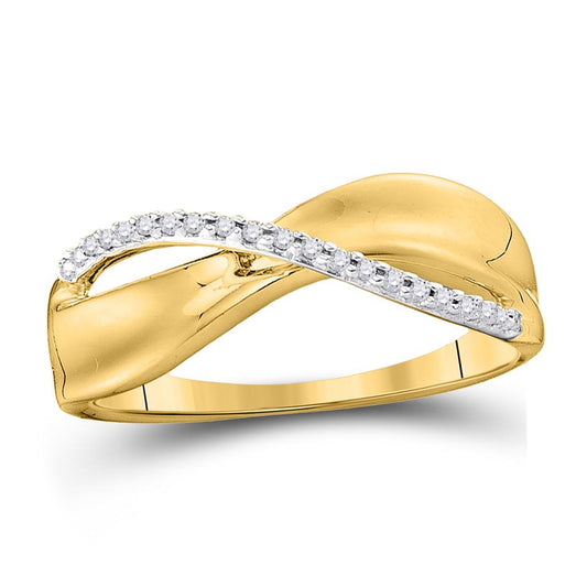 10k Yellow Gold Round Diamond Single Row Crossover Band Ring 1/20 Cttw