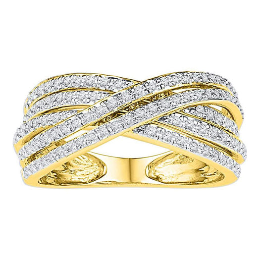 10k Yellow Gold Round Diamond Crossover Five Row Band Ring 5/8 Cttw