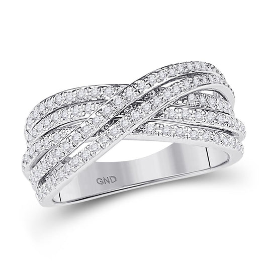 14k White Gold Round Diamond Crossover Five Row Band Ring 5/8 Cttw