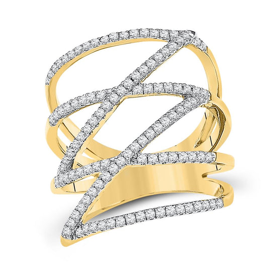 10k Yellow Gold Round Diamond Crossover Strand Fashion Band Ring 1/2 Cttw