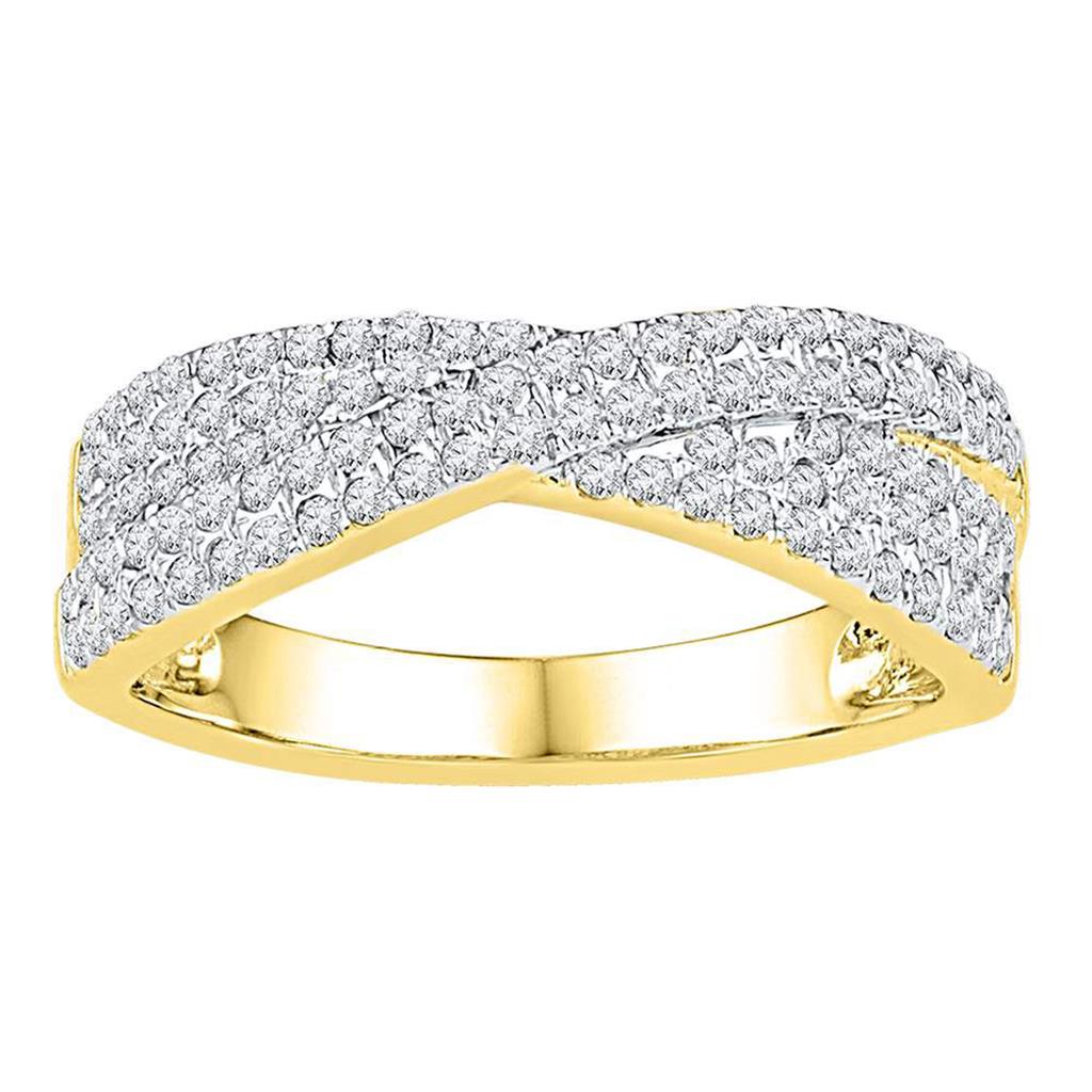 10k Yellow Gold Round Diamond Crossover Band Ring 1/2 Cttw