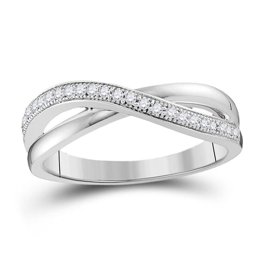 14k White Gold Round Diamond Crossover Band Ring 1/8 Cttw